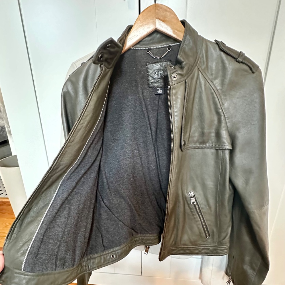 Women's  Banana Republic Gray Leather Zip Up Moto Style Jacket Sz S - Picture 3 of 4